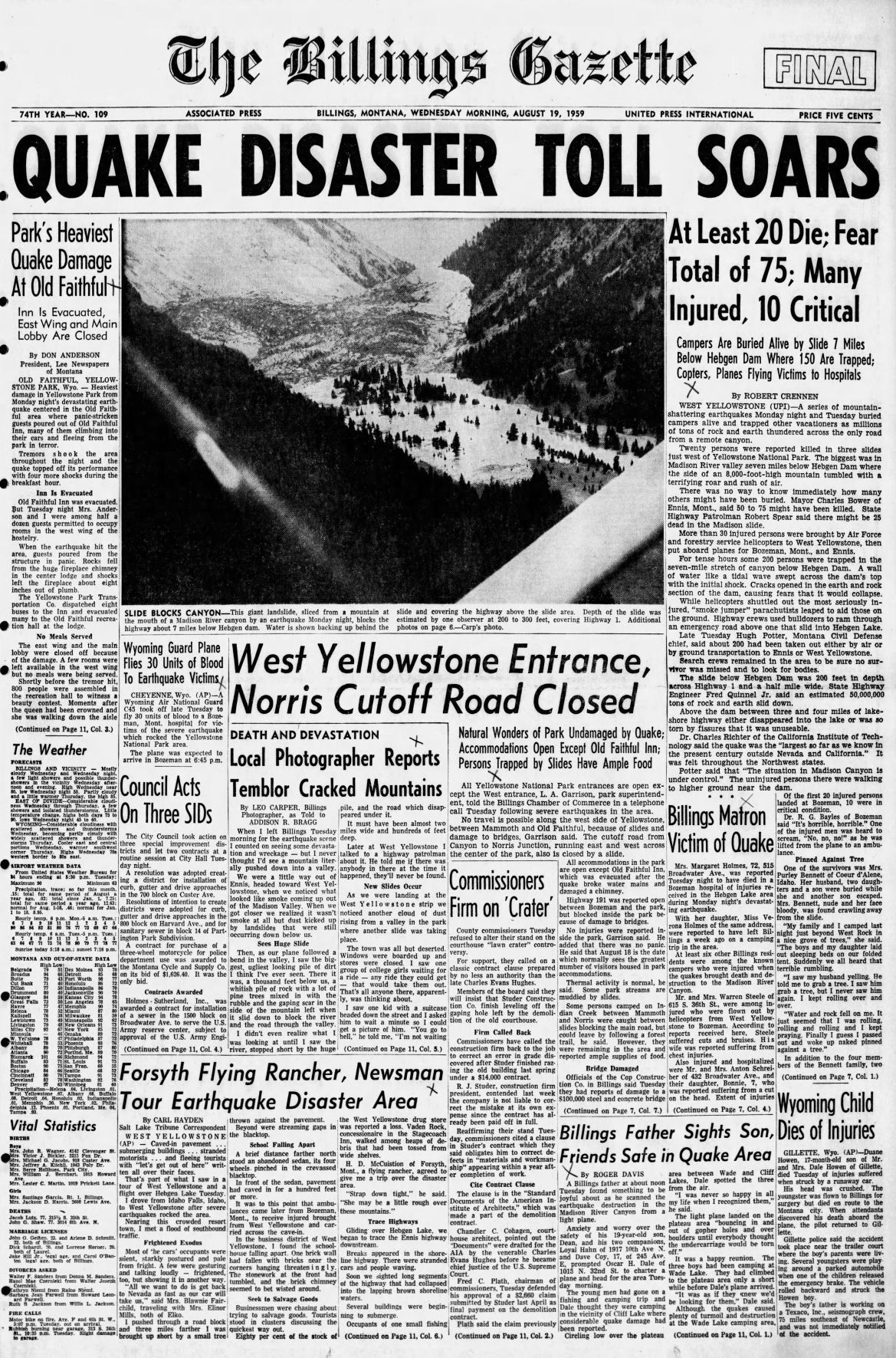 Billings Gazette front page, Aug. 19, 1959